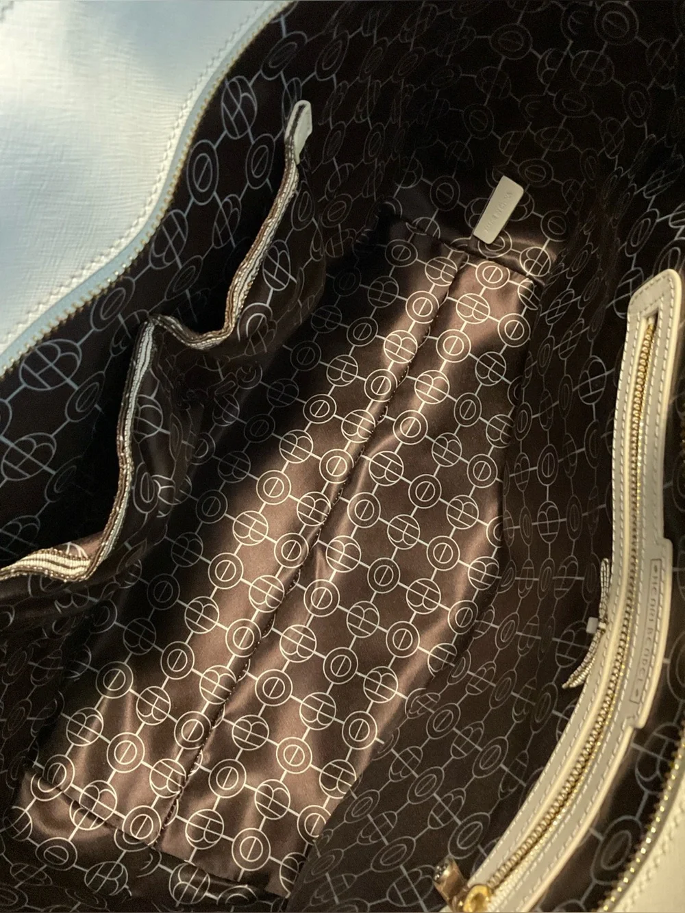 Cream Henri Bendel Zippered Tote with Gold-tone Hardware